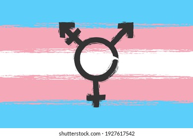 Transgender Transsexual pride symbol and flag - Blue, Pink and White - Gender symbol - Female, Male, Trans - painting stroke art 