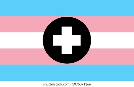 Transgender vector flag with black health care medical hospital sign. Biden revives LGBT protections against healthcare discrimination in United states of America. Gay and transgender people.