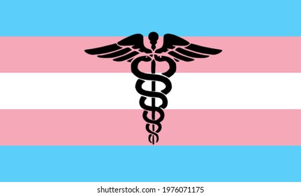 Transgender Vector Flag With Black Health Care Medical Sign. Biden Revives LGBT Protections Against Healthcare Discrimination In United States Of America. Gay And Transgender People.