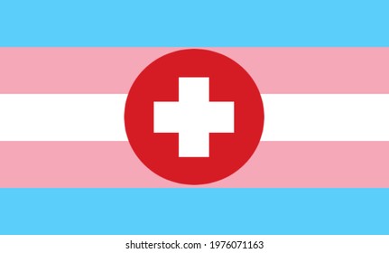 Transgender vector flag with red health care medical hospital sign. Biden revives LGBT protections against healthcare discrimination in United states of America. Gay and transgender people.