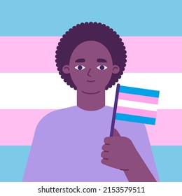 Transgender Woman Holding Pride Flag. Vector Illustration