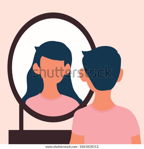 Transgender Woman Looks Mirror Transgender Person Stock Vector (Royalty ...