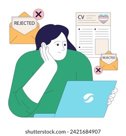 Transgender woman searching for a job. Transphobia in employment. Upset candidate encounters job application rejections. Flat vector illustration.