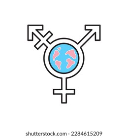 Transgender worldwide social movement symbol. Transgender sign and globe illustration isolated on white background


