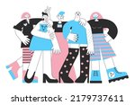 Transgenders mtf and ftm with trans symbols and colors. Genderqueer and crossdressers rights concept. LGBTQ+ equality vector flat illustration set. Social and medical transition.