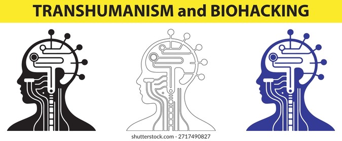 Transhumanismus und Biohacking-Konzept mit menschlichen Silhouetten
