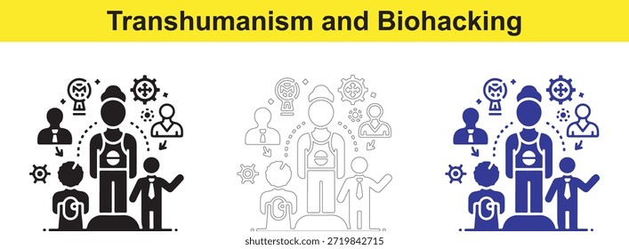 Transhumanism and biohacking concept icons set