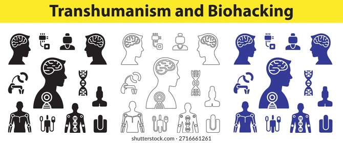 Transhumanismus und Biohacking Konzepte mit menschlichen Ikonen