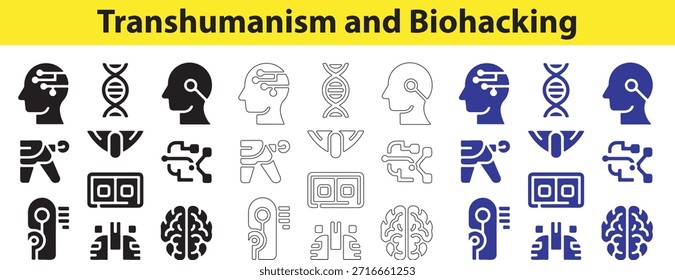 Transhumanismo y Biohacking Icons Colección