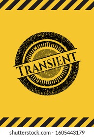 Transient black grunge emblem, yellow warning sign. Vector Illustration. Detailed.