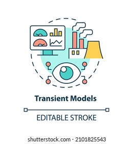 Transient models concept icon. Factory speed and safety prediction abstract idea thin line illustration. Isolated outline drawing. Editable stroke. Roboto-Medium, Myriad Pro-Bold fonts used