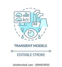 Transient Models Turquoise Concept Icon. Digital Twin Modeling Abstract Idea Thin Line Illustration. Isolated Outline Drawing. Editable Stroke. Roboto-Medium, Myriad Pro-Bold Fonts Used