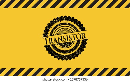 Transistor black grunge emblem inside yellow warning sign. Vector Illustration. Detailed.