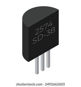 Transistor componente electrónico. Icono del transistor. Transistor isométrico. Componente electrónico isométrico. Ilustración vectorial