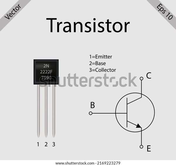 Transistor electronic component with its symbol\
diagram vector illustration eps\
10.