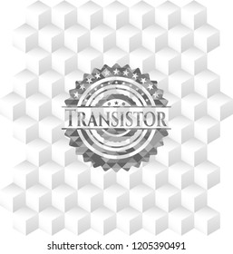 Transistor grey emblem with geometric cube white background