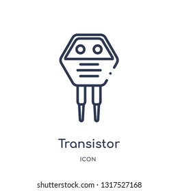transistor icon from technology outline collection. Thin line transistor icon isolated on white background.