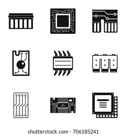 Transistor icons set. Simple style set of 9 transistor vector icons for web design