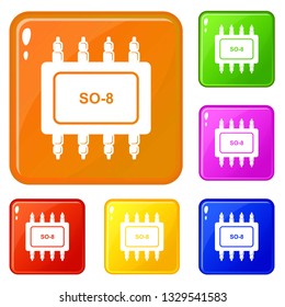 Transistor microchip icons set collection vector 6 color isolated on white background