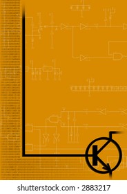 Transistor NPN on orange background (vector, illustration)