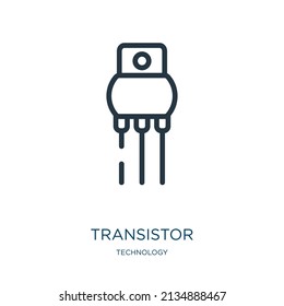 transistor thin line icon. engineering, semiconductor linear icons from technology concept isolated outline sign. Vector illustration symbol element for web design and apps.