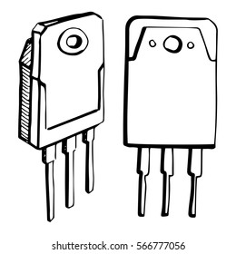 Transistors isolated on white background. Vector illustration in a sketch style.