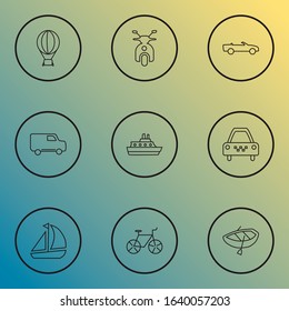 Transit icons line style set with cabriolet, scooter, ship and other bike elements. Isolated vector illustration transit icons.
