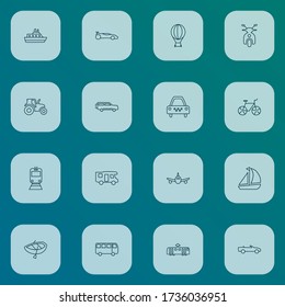Transit icons line style set with cruise, bus, suv and other train elements. Isolated vector illustration transit icons.