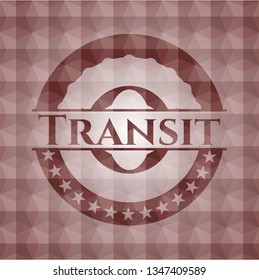 Transit  red badge with geometric pattern background. Seamless.