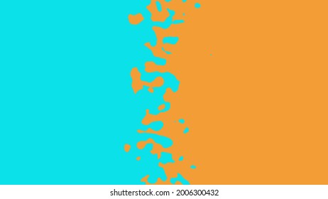 The transition from azure to orange with uneven border line, interpenetration of colors. Vector illustration