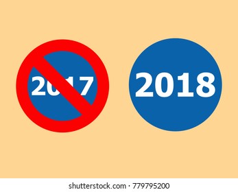 The transition between years represented by traffic signs, left 2017 and new 2018