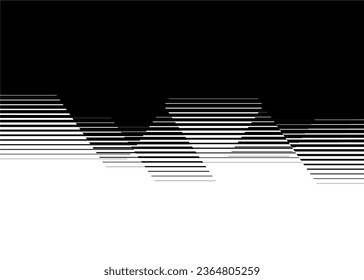 Transition from black to white with abstract geometric shapes. Striped pattern. Modern vector background