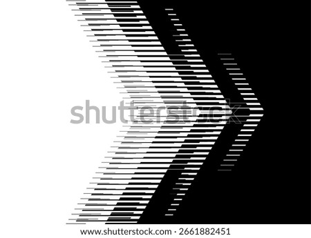 Transition from black to white. Abstract pattern in the form of an arrow from lines. Vector background for covers, advertising, videos, cards. flow of information. Dynamic Striped Design Element.