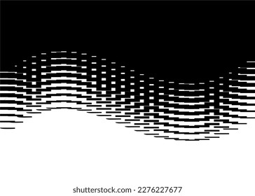 Transition from black to white abstract pixels in the form of a wave, black and white pattern. Modern vector background.