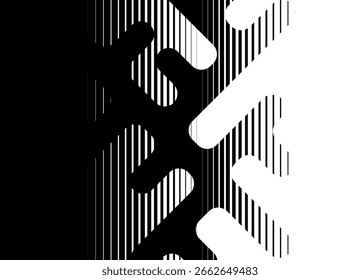 Transition from black to white. Abstract vector background of thick line patterns with rounded edges, . Modern cross-shaped structure. Modern design element. Branches. labyrinth