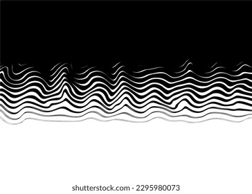 Transition from black to white with abstract waves. For web design, digital printing, printing, textiles, wallpaper, interior decor, packaging. Trendy vector background
