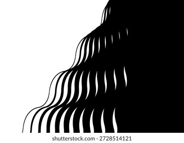 Transición de ondas abstractas negras a blancas a partir de líneas. Fondo de Vector para cubiertas, publicidad, carteles, marketing, embalaje, arte de la pared, marca. Abstractas elemento de diseño moderno a rayas. Olas, agua, rizos, rizos. Decoración interior