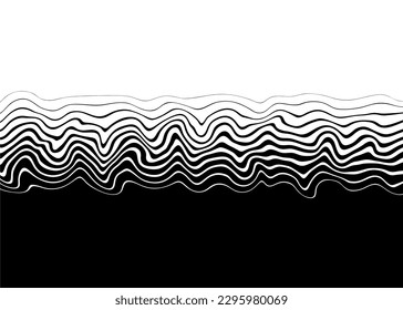 Transition from black to white with abstract wavy lines. For web design, digital printing, printing, textiles, wallpaper, interior decor, packaging. Trendy vector background