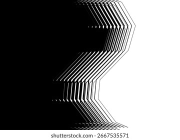 Transição de preto para branco com linhas quebradas. Padrão de vetor. Onda listrada vertical abstrata. Elemento de design. Fundo do vetor com linhas para coberturas, publicidade, embalagem, interior. Brilhante,