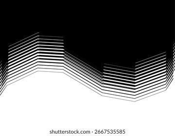 Transition from black to white with broken lines. Vector pattern. Abstract striped wave. Design element. Vector background with lines for covers, advertising, packaging, interior. Glimmering, flickeri