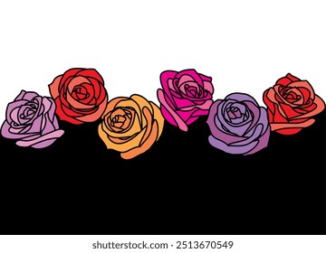 Transition from black to white with colored roses. Floral pattern. Modern color background