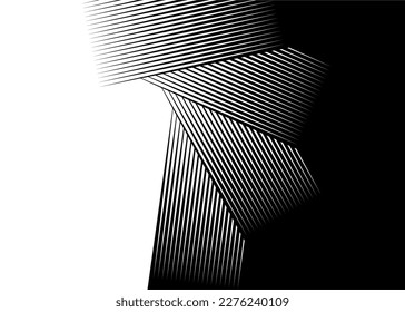 Transition from black to white in the form of abstract brush strokes, striped pattern of parallel lines. Modern vector background.