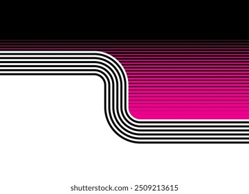 Übergang von Schwarz zu Weiß mit einem modernen gestreiften Muster aus Retro-Linien. Ein Muster paralleler Linien. Moderner Sport-Vektorhintergrund für Cover, Anzeigen, Videos, Spiele. Mit Platz für Text