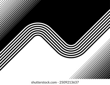 Transition from black to white with a modern striped pattern of retro lines. A pattern of parallel lines. Modern sports vector background for covers, ads, videos, games. With space for text. Arrows