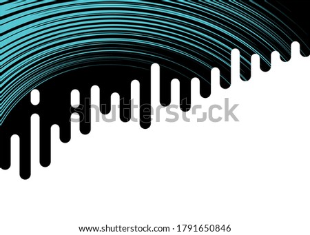 The transition from black to white with rounded parallel lines with blue thin stripes. Abstract vector pattern