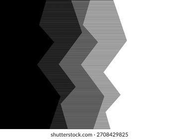 Transición de negro a blanco de Formas geométricas rotas a rayas. Patrón de Vector. Rayas. Fondo de Vector para cubiertas, publicidad, embalaje