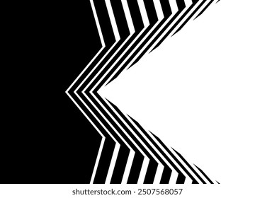 The transition from black to white with a striped pattern. For advertising, posters, videos, games. Modern vector background. Abstract arrow