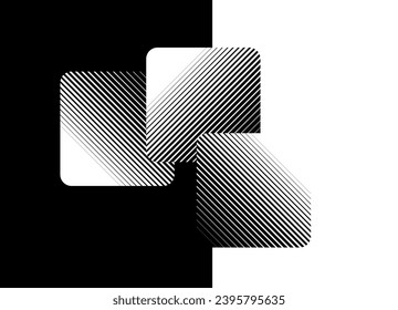 Transition from black to white with striped squares. Basis for packaging design, printing, advertising. Modern pattern. Divided vector background.