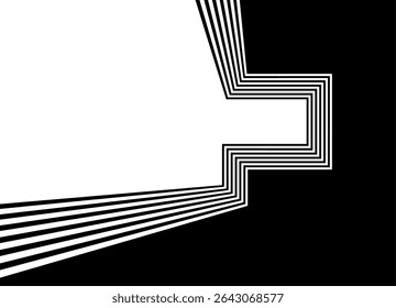 Transition from black to white. Symmetrical Vector pattern of black lines on a white background with retro lines. Striped Design Element. Modern sports vector background.
