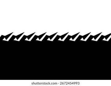 Übergang von Schwarz zu Weiß. Symmetrischer Vektorrahmen, nahtloses schwarzes Muster scharfer Formen auf weißem Hintergrund. Tapete, Fliese. Vektorgeteilter Hintergrund